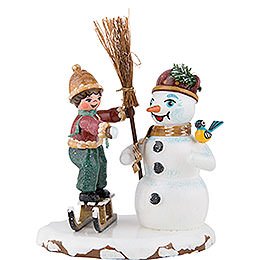 Winter Children Boy with Snowman - 11 cm / 4 inch