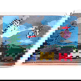 Zndholzschachtel mit Storch, Baby und Eisenbahn - 4 cm